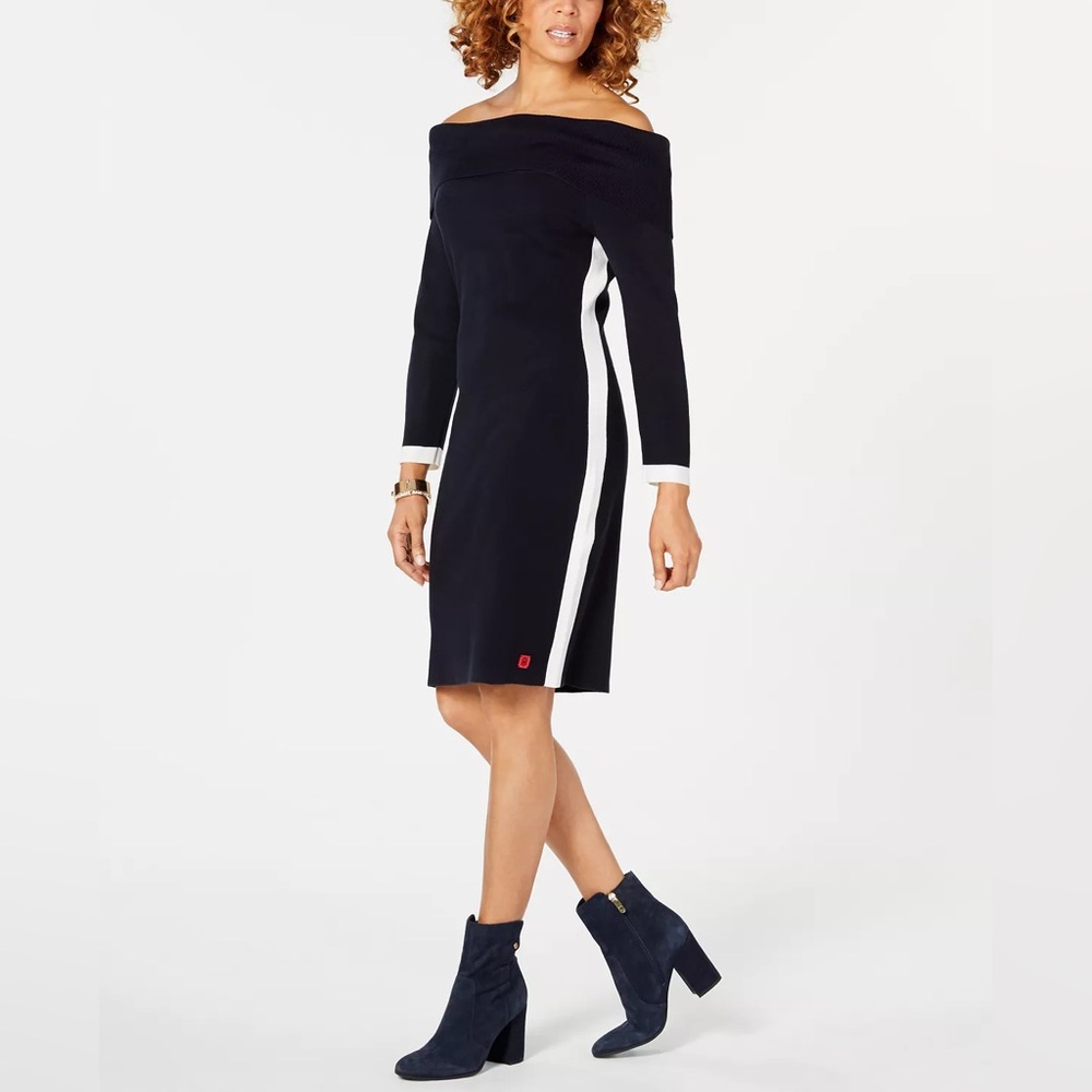 Tommy Hilfiger Off-The-Shoulder Sweater Dress